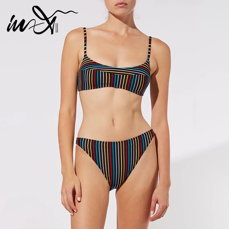 

Бикини с принтом In-X, купальник с высоким вырезом, женские купальные костюмы-бандо, купальники, комплект бикини, женские костюмы для купания, ...