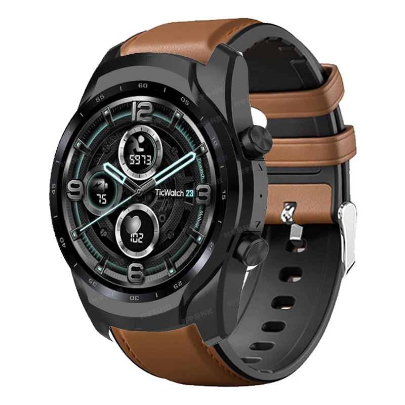 Genuine Leather Strap For Ticwatch Pro 3 GPS Silicone Band For Ticwatch Pro 2020/GTX/E2/S2 Mens Strap Replacement Sport Bracelet