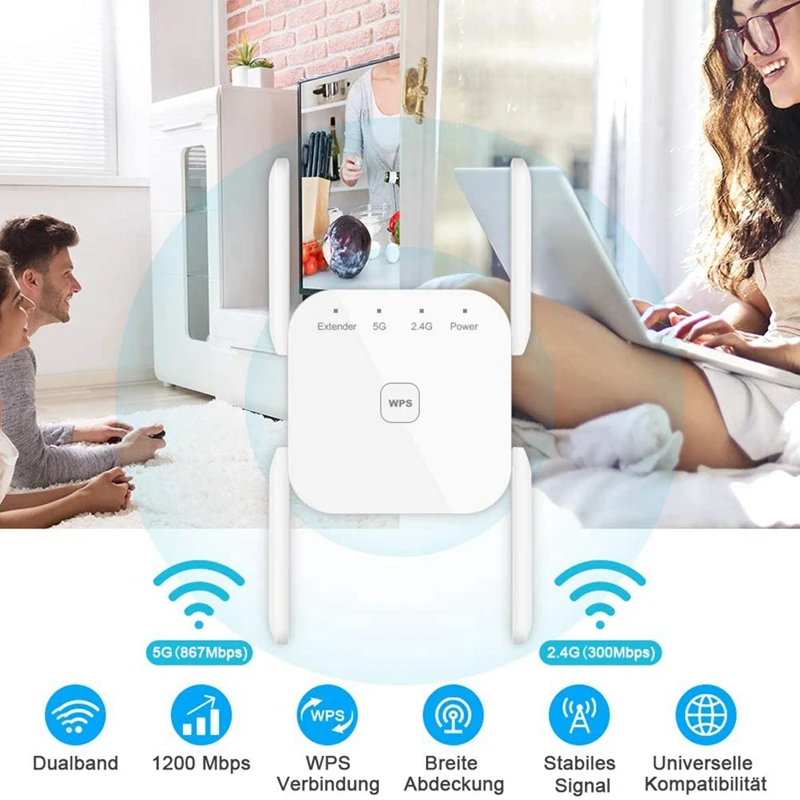 Фото WiFi усилитель 1200 Мбит/с ретранслятор 867 Мбит/с/5 ГГц 300 (2 4 ГГц) двухдиапазонный WPS WiFi усилитель 1200 Мбит/с ретранслятор 867 Мбит/с/5 ГГц 300 (2 4 ГГц) двухдиапазонный WPS