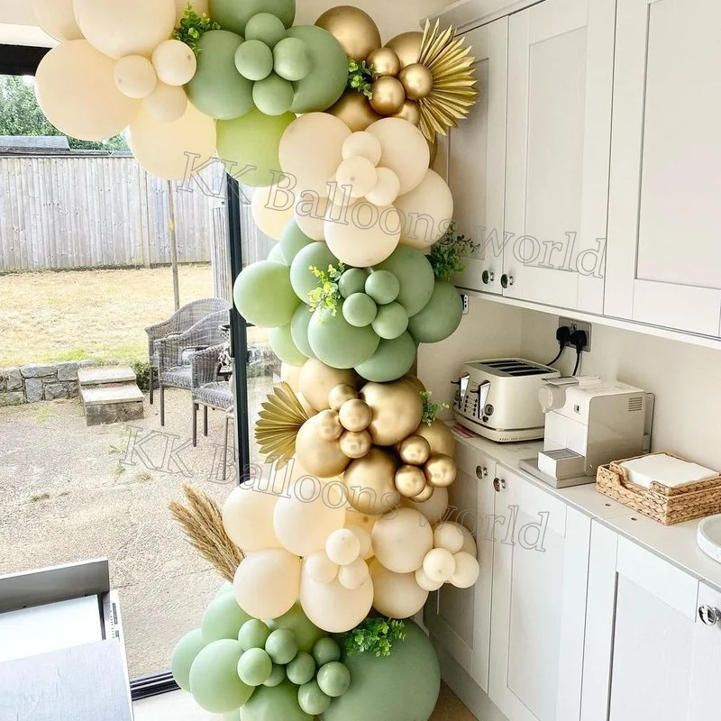 

Global Balloons Garland Arch Sandy White Retro Green 121pcs Latex DIY Wedding Birthday Party Baby Shower Background Decoration