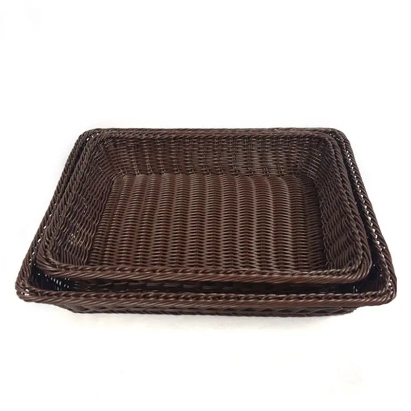 Темно коричневая простая модная ручная плетеная корзина для хранения еды из