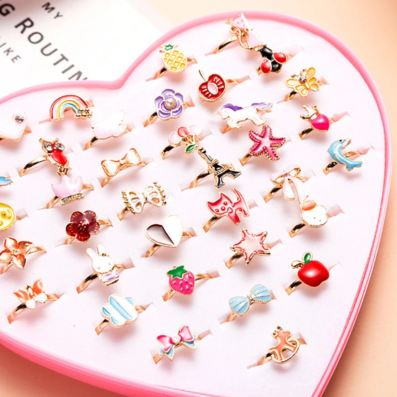 

10pcs Cute Cartoon Kids Rings Flower Animal Fruit Shape Children Alloy Finger Ring Adjustable Rings Child Jewelry Gift