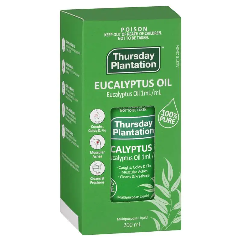 

Australia Thursday Plantation Eucalyptus Oil 100%Pure Natural 200ml Relieve Cold Flu Symptoms Mild Arthritic Muscular Aches Pain