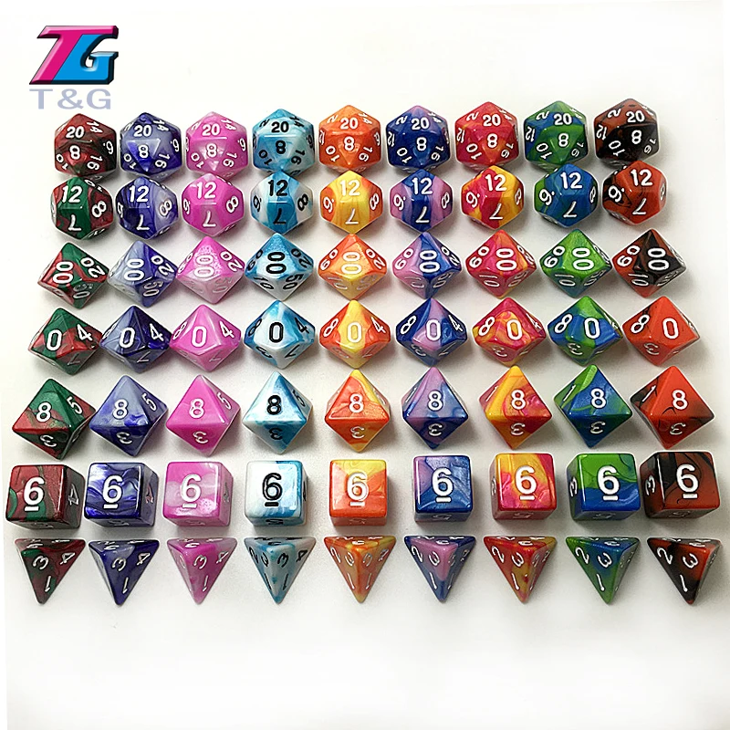 Высококачественный набор игральных костей с двойным цветовым эффектом T & g D4 D6 D8