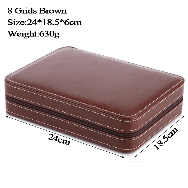 New  Arrival  8 Grids Leather Watch Box Luxury Zipper style for travelling storage Jewelry Watch Collector Cases Organizer Box