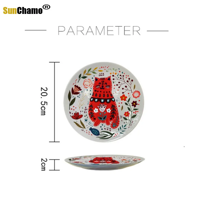 Керамические обеденные тарелки тарелка с японским мультяшным котом ручной