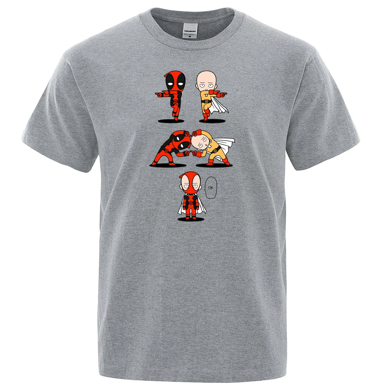 

Funny Deadpool One Punch Man Printed Casual T Shirt Japanese Anime Short Sleeve Mens T-shirt Gray Cotton Cool Tee Shirt Men Tops