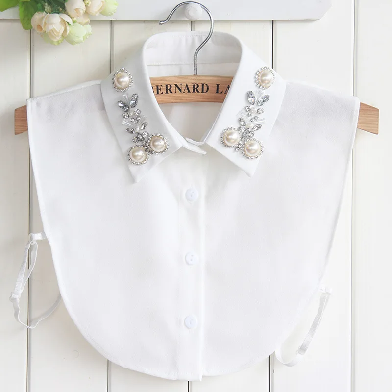 

White/Black Women Fake Collar Shinny Beaded Detachable Collars High Quality Shirt Blouse Sweater False Collars Female Faux Col