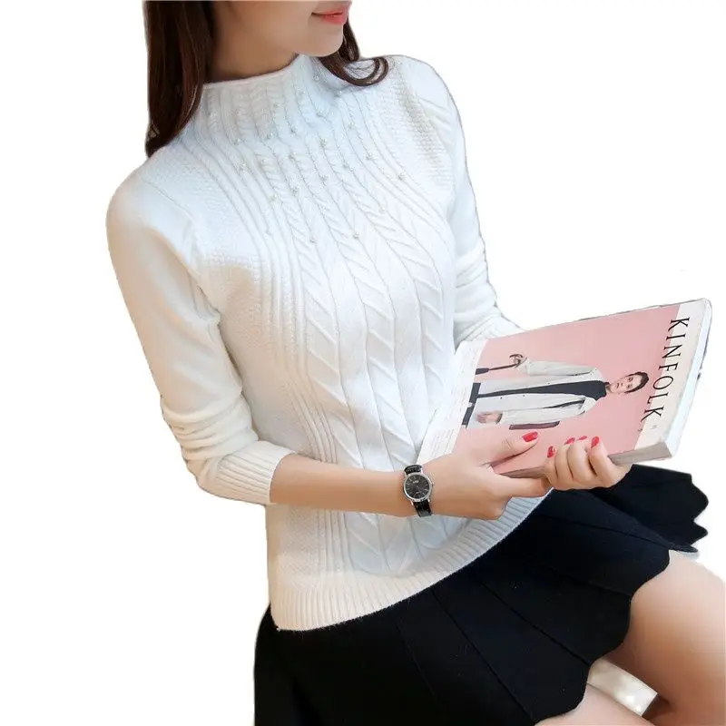 Женский облегающий свитер-водолазка корейский эластичный полуфиксированный