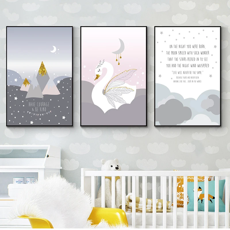Настенный парусиновый постер для девочек с принтом лебедя горы Скандинавское