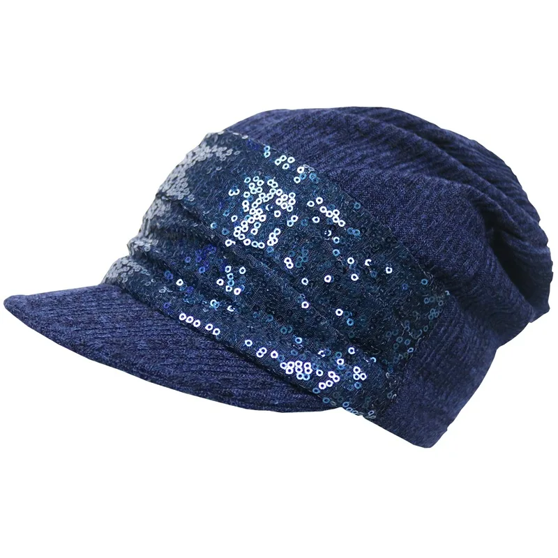 ELIfashion модные плоские шляпы с полями, украшенные блестками, модные кепки для женщин в четыре сезона, 3 цвета - Цвет: blue