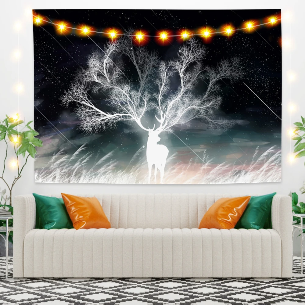 

Nordic Forest Elk Landscape Tapestry Natural Scenery Tapestry Wall Hanging Bedspread Home Decor Wall Carpet Art Decoration