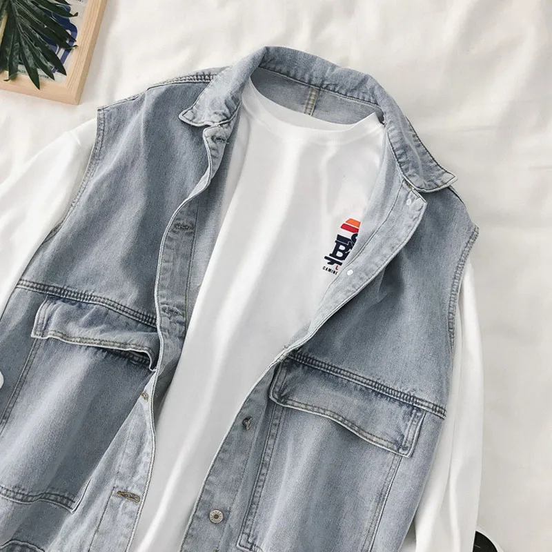 Женский джинсовый жилет ZQLZ Свободный Повседневный винтажный черного цвета без