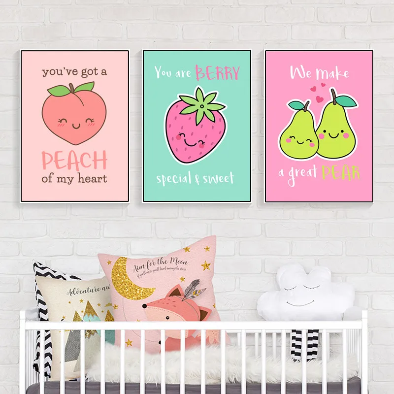 Декоративная Картина на холсте для детского сада цветной постер с фруктами