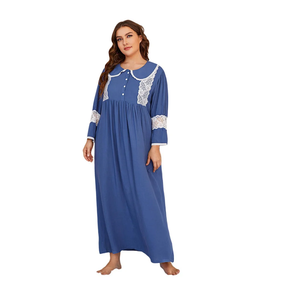

2021 New Large Size Fat Mm Nightdress Women's Loose Summer Baby Collar Lace Edge Home Wear elegant women's dress