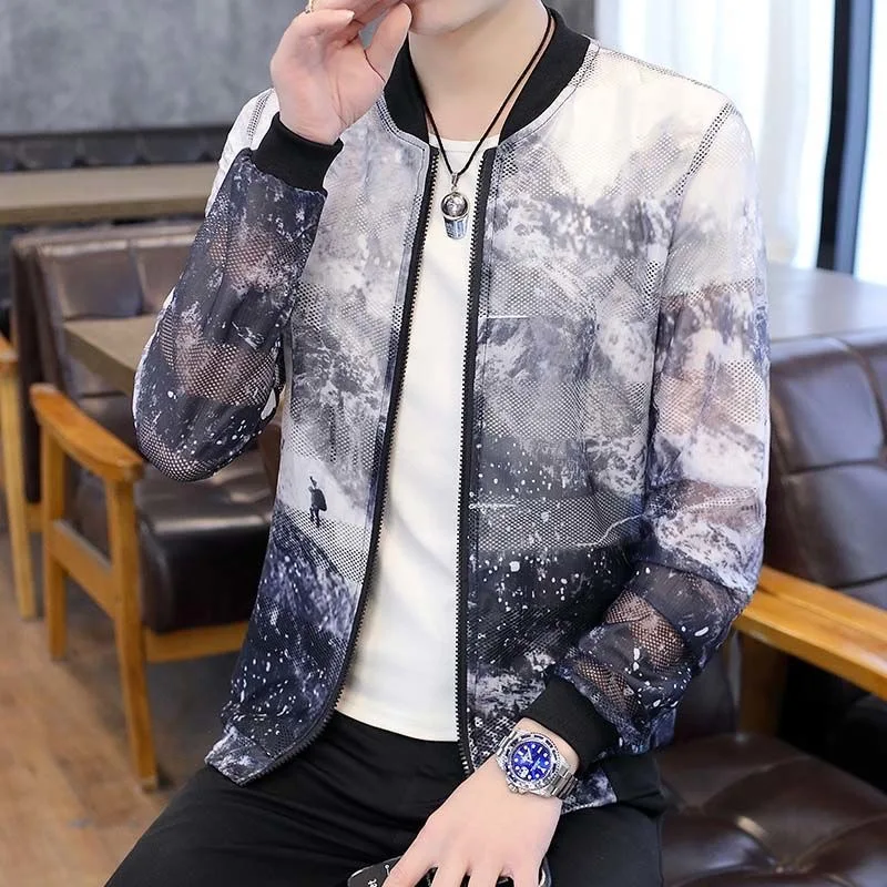 Куртка-бомбер мужская летняя прозрачная ветровка в клетку | Мужская одежда