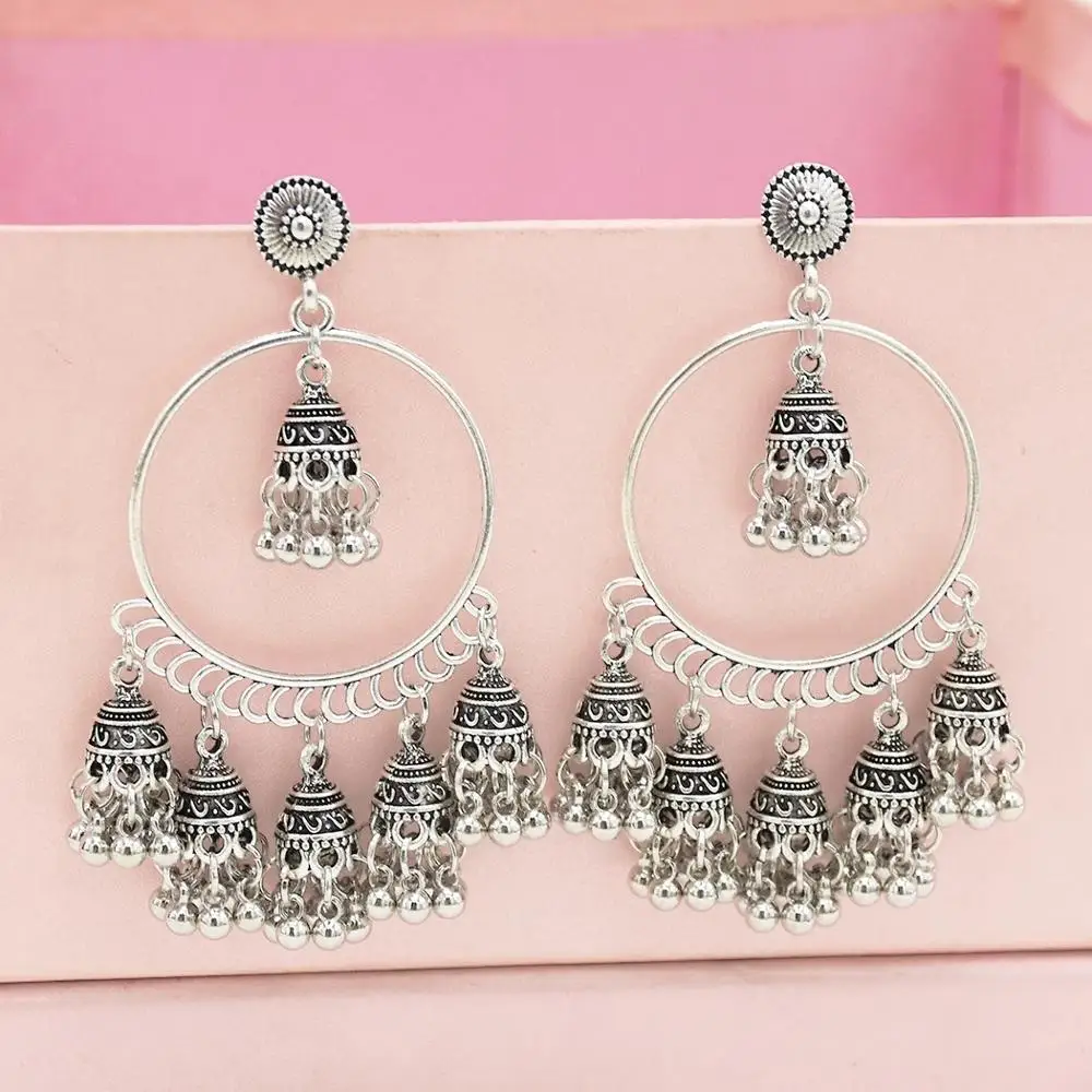 

Fashion new Vintage Palace Color Zamak Indian Bells Tassel Earrings With Birdcage For Women Jewellry