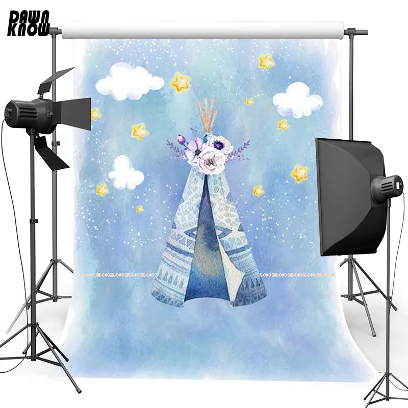 

DAWNKNOW Blue Tent Cloud Vinyl Photography Background For Baby Star Photo Shoot Backdrop For Wedding Photo Studio G706