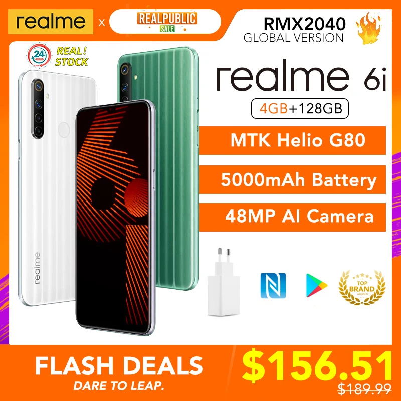 Realme 6i глобальная версия 6 мобильный телефон 4 Гб Оперативная память 128 Встроенная
