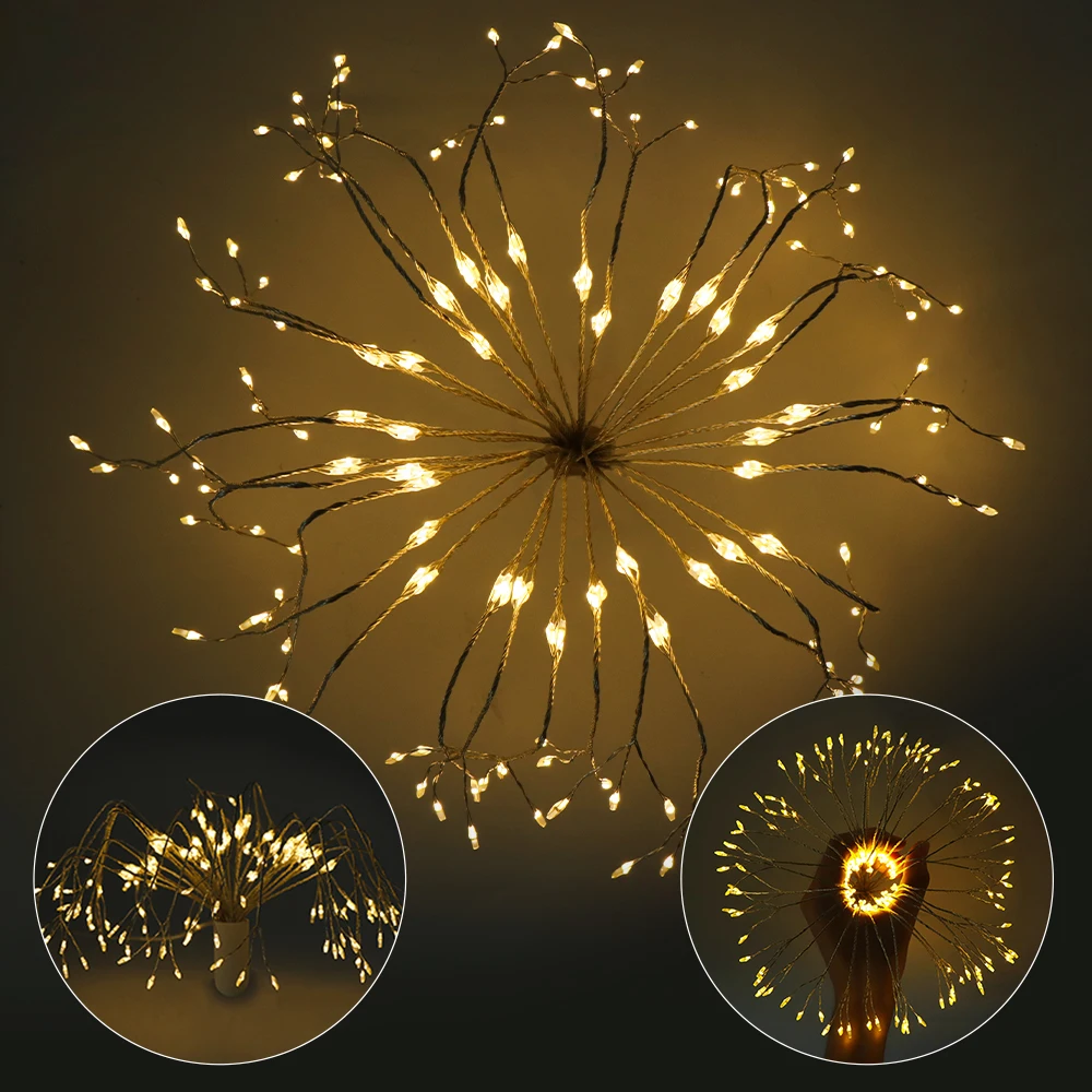 120/198 LED String Light Waterproof Warm White Firework Battery Operated Silver Wire Christmas Wedding Party Garland Fairy | Лампы и