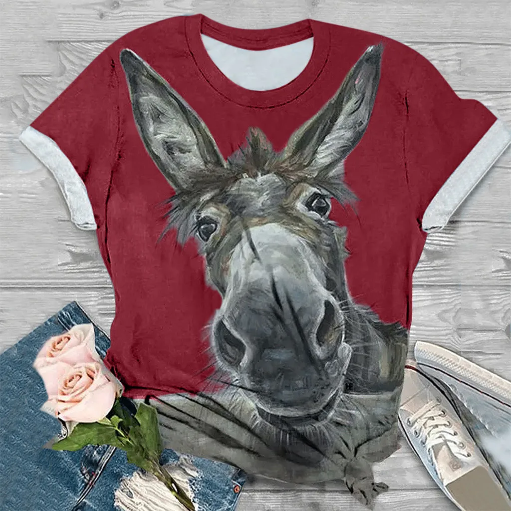 2021 летние Ослик птица Футболка с принтом размера плюс женские футболки коротким