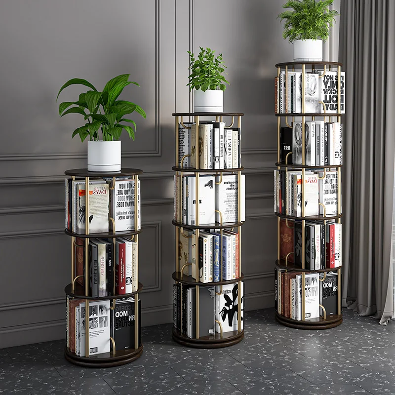 

zq Rotating Bookshelf 360 Degrees Small Bookcase Solid Wood Shelf Student Household Floor Office Bookshelf