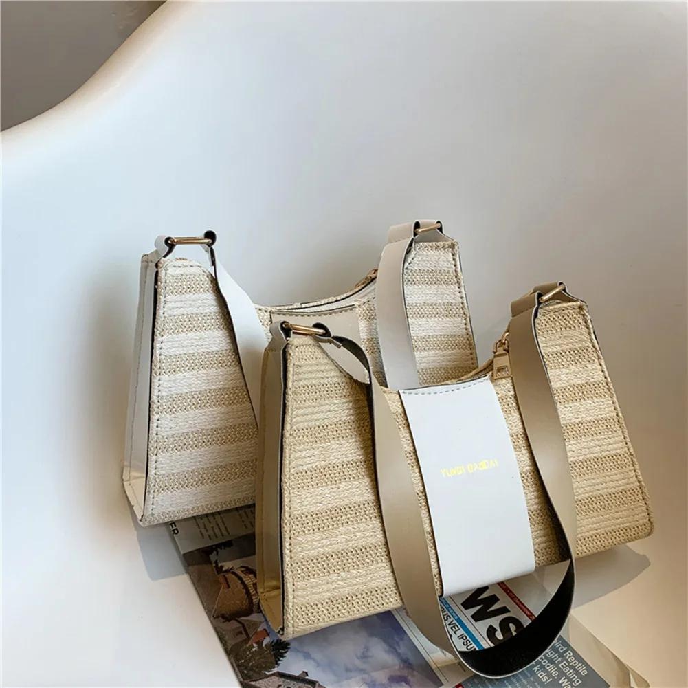 

Fashion Women Woven PU Leather Patchwork Striped Pattern Underarm Shoulder Bag Casual Ladies Small Handbags Purse