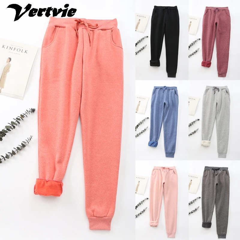 Женские повседневные спортивные штаны на осень и зиму теплые брюки с высокой