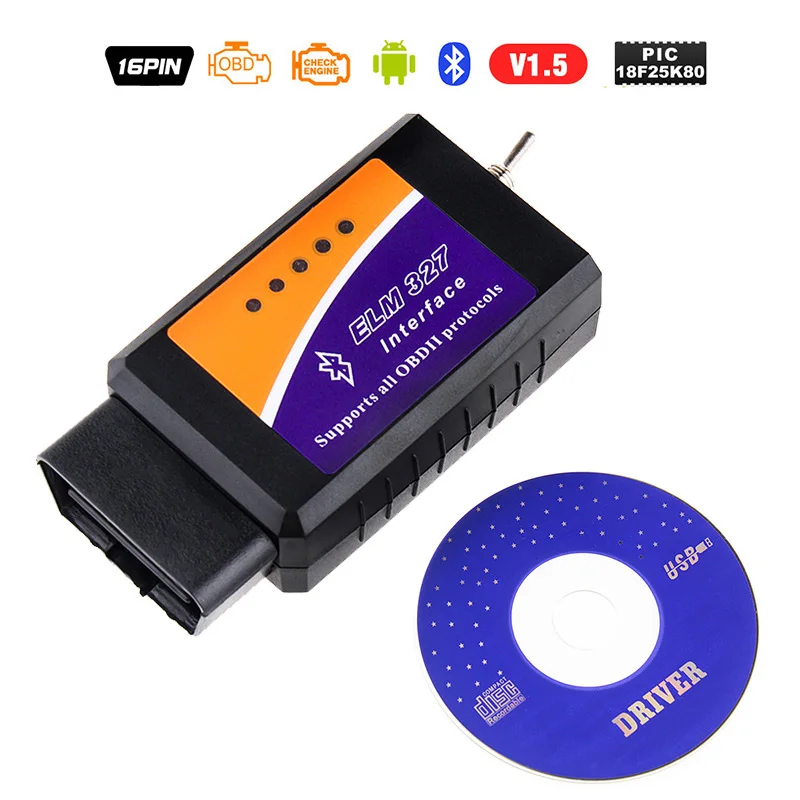 Автомобильный диагностический сканер ELM327 Bluetooth USB V1.5 OBD2 OBD 2 CH340 + 25K80 Chip HS CAN / MS для