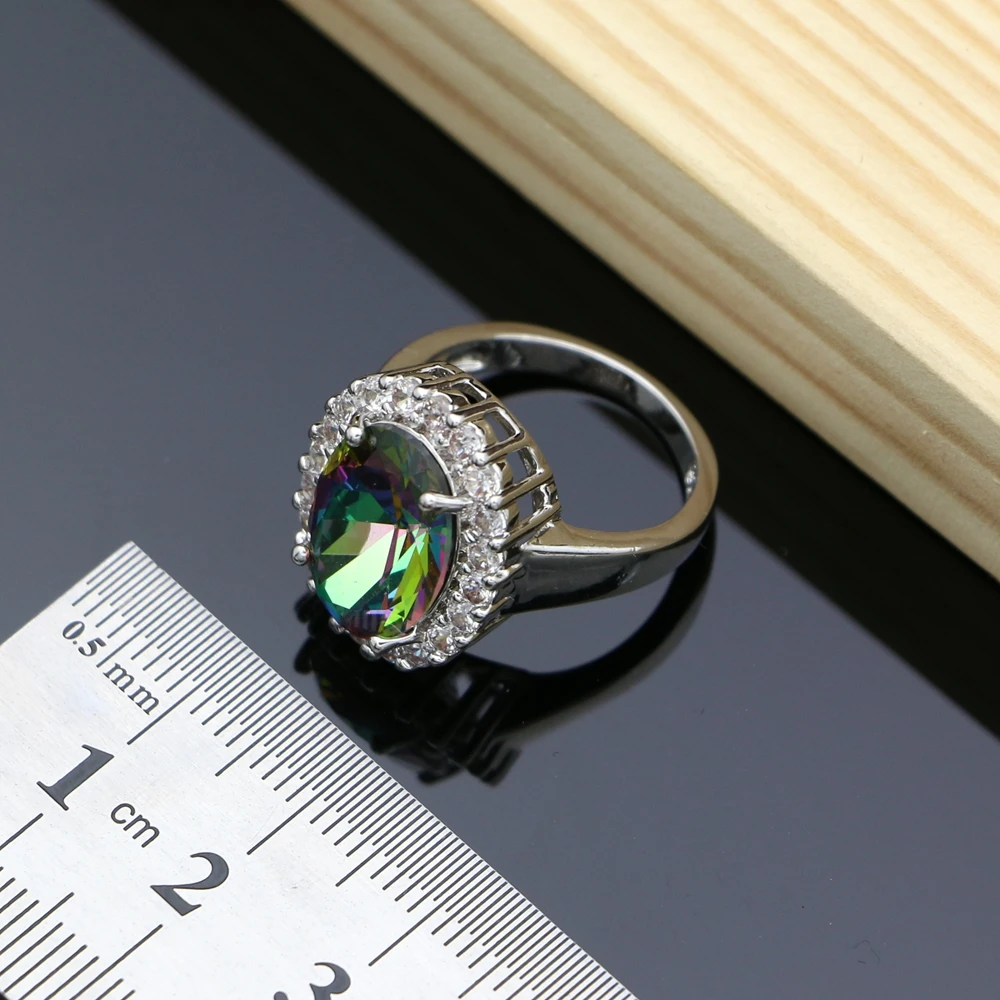 Rainbow Cubic Zirconia Crystal Bridal Jewelry Sets Ring for Women Earrings with Stone Bracelet Necklace Set Dropshipping | Украшения и