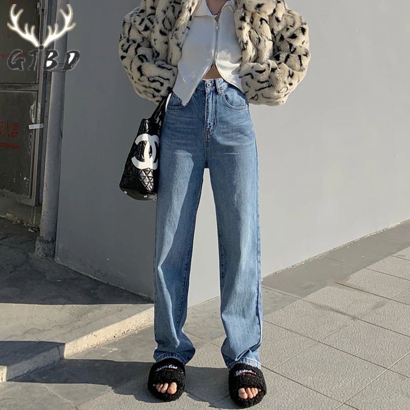 

Blue Women's Jeans High Waist 2022 Spring Korean Fashion Streetwear Pants Casual Baggy Basic Vintage Wide Leg Mom Denim Trouser