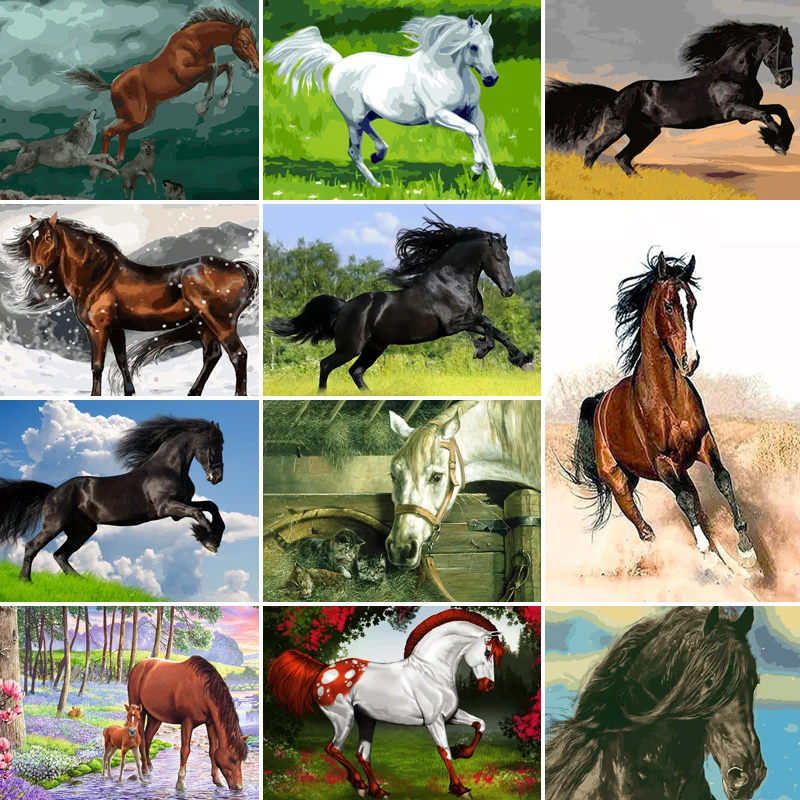 

Раскраска по номерам для взрослых и детей, 50/65/75 см, ручная роспись, лошадь, бег, животное, масляная живопись, домашний декор, акриловая живопи...