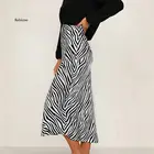 Женская сексуальная юбка с принтом зебры, Женская юбка с высокой талией и разрезом, повседневная юбка средней длины, облегающая универсальная женская уличная одежда