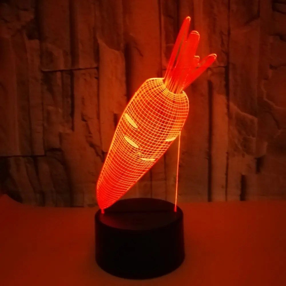 7 цветов изменить 3D творческий в форме редьки ночной Светильник USB сенсорный