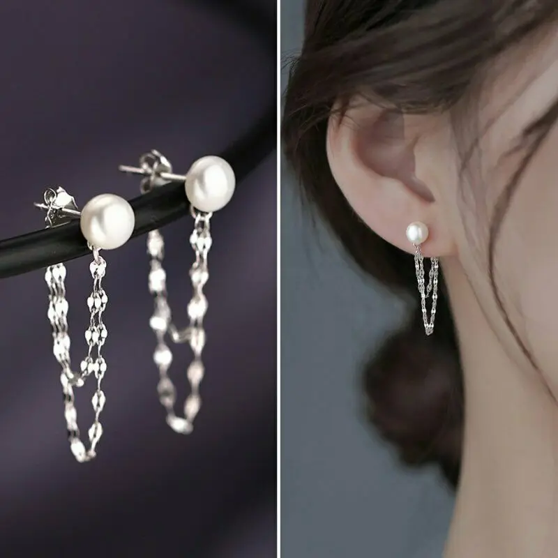 

New Elegant Tassel Chain Pearl Earrings Women Fashion Ear Jewelry
