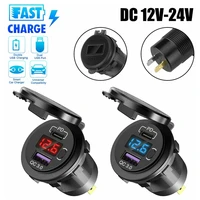 qc 3 0pd usb fast car charger socket outlet for boat truck wled voltmeter car charger adapter with switch fit for dc1224v car