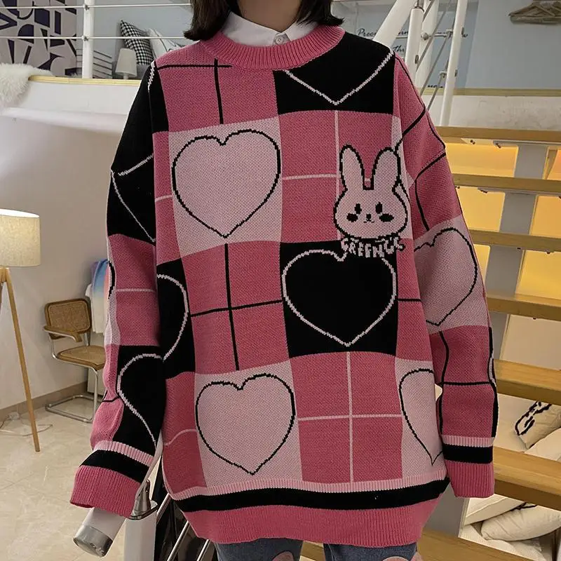 

Женский трикотажный пуловер с круглым вырезом, в японском стиле