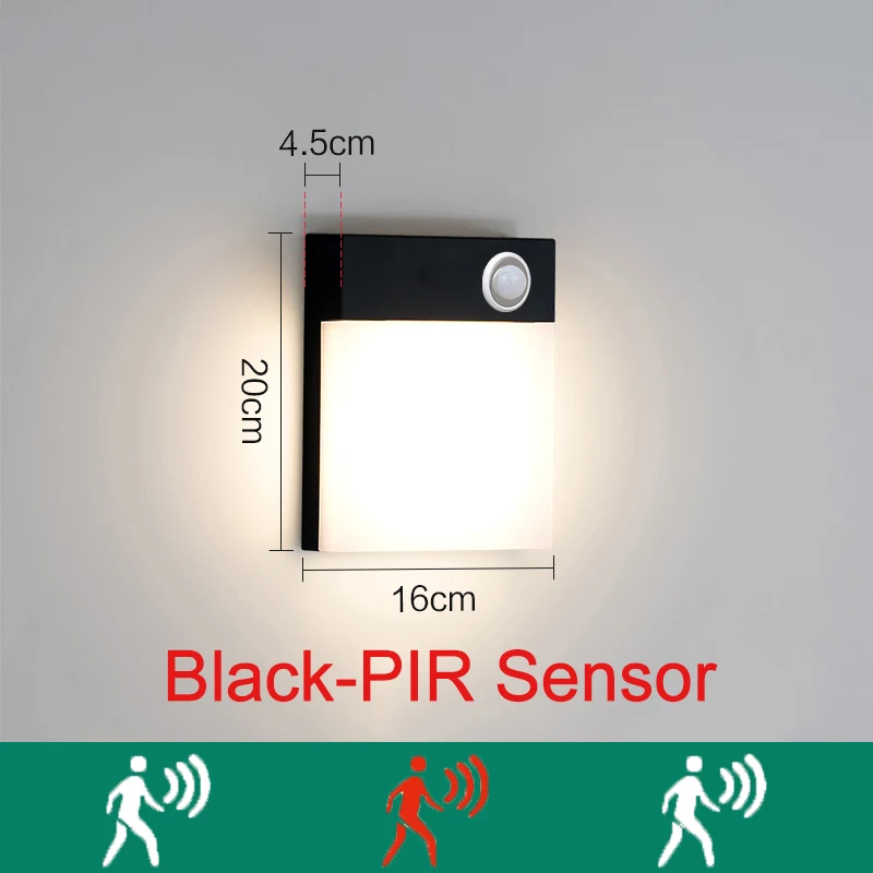 Black-Motion Sensor 15 Вт настенный светильник, водонепроницаемый светильник для крыльца, современный светодиодный настенный светильник с датчиком движения PIR, уличный светильник для двора и сада AC90~ 260V ZBW0007 - Испускаемый цвет: Black-Motion Sensor