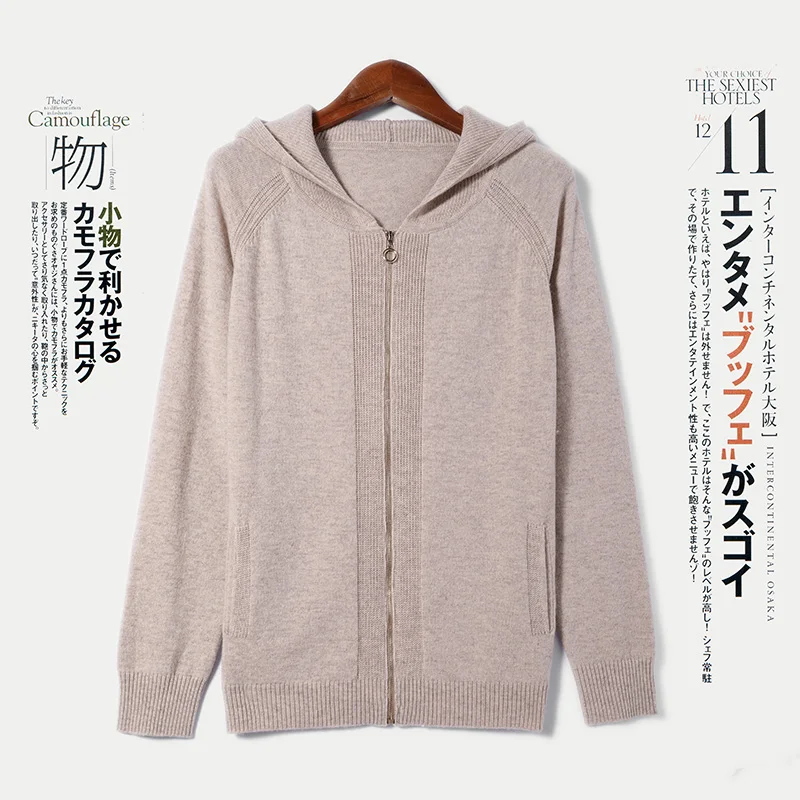 

2020 Spring autumn Winter Coat 100% Cashmere Sweater Women Sweaters Knitted Hooded Warm Lady's Grade Up Cardigan with Pockets