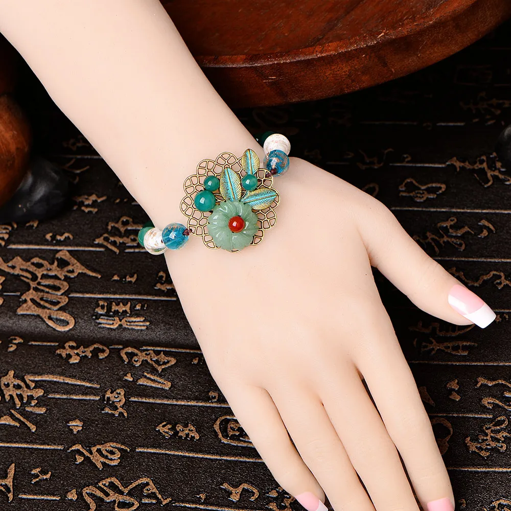 Изумрудный Цветочный браслет камень зеленый нефрит Jadeite очаровательные