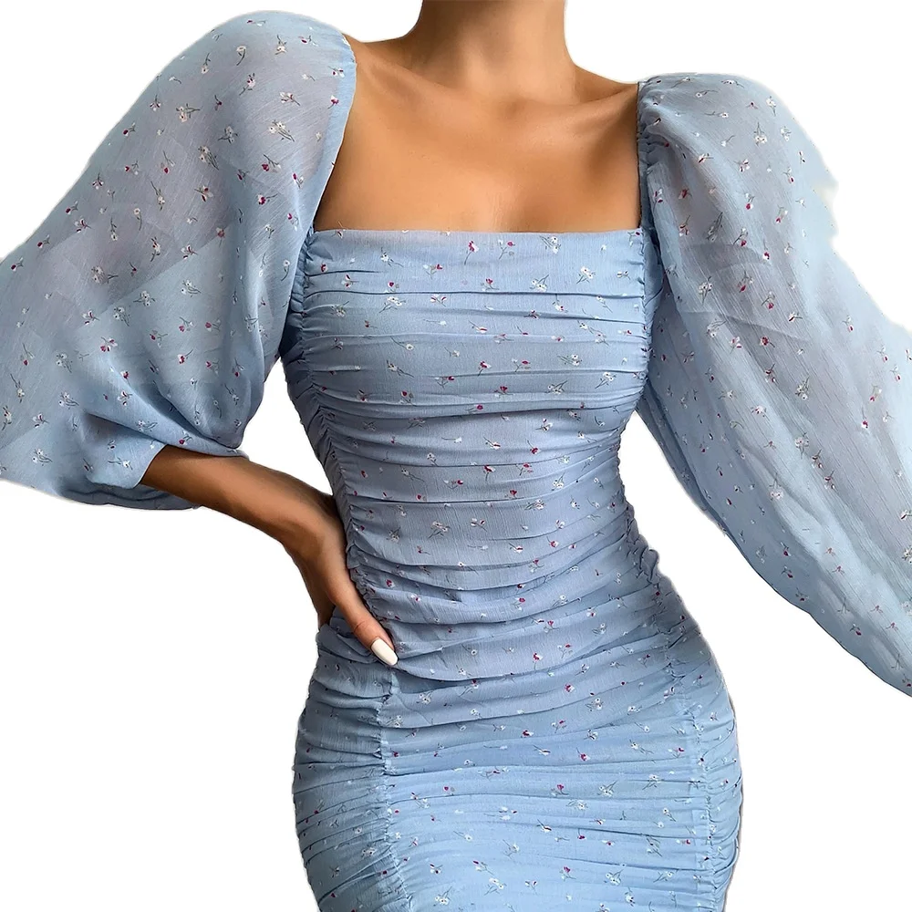 

SLADUO 2021 New Summer Women Elegant Blue Bodycon Bandage Dress Sexy Lace Long Sleeve Celebrity Casual Club Party Dress Vestidos