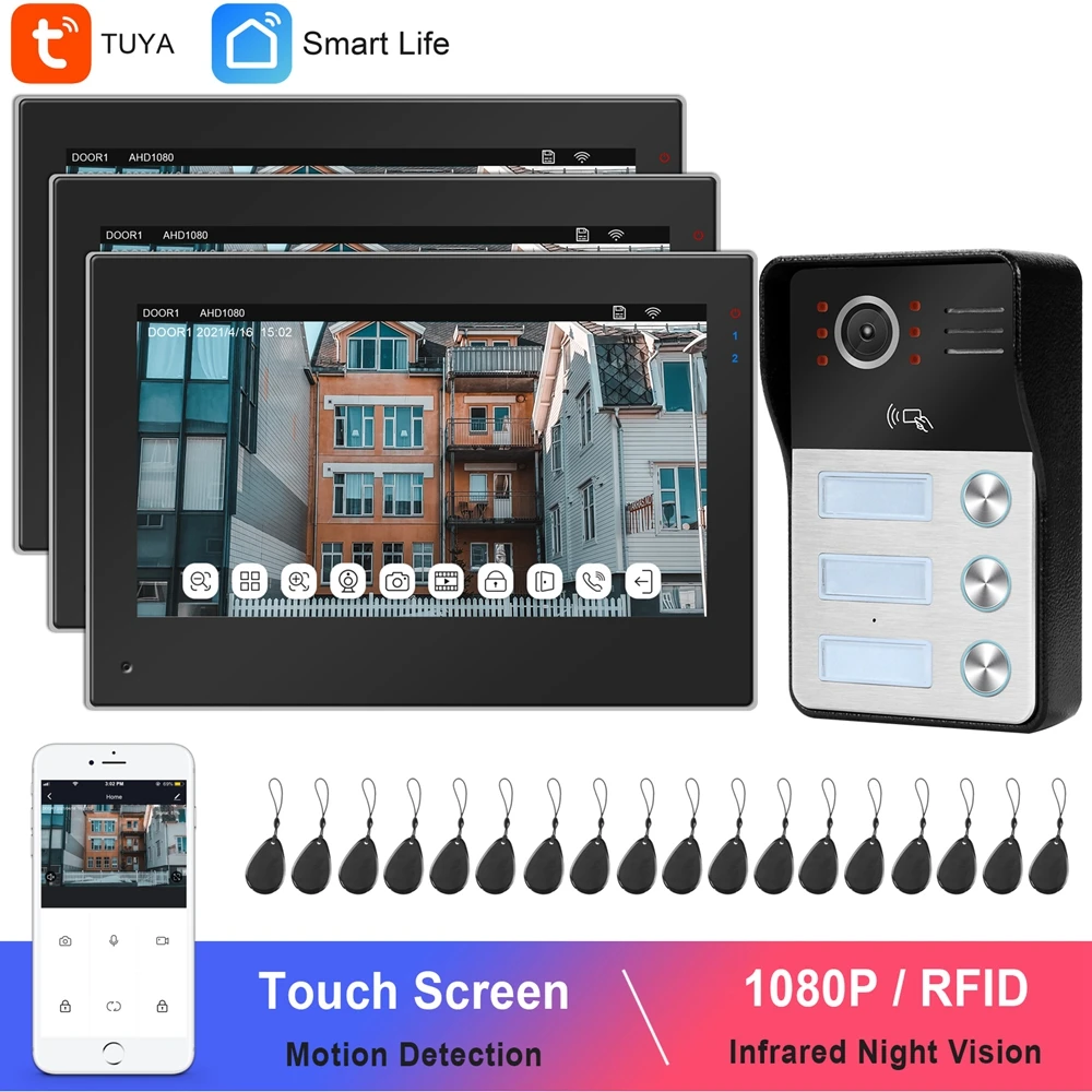 Appartement Intercoms Wifi Video Intercom Voor Thuis Tuya Smart Life Video Deurtelefoon Touch Screen Rfid Video Deurbel Camera 1080P