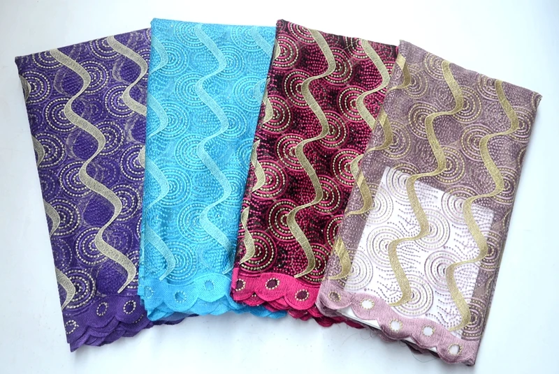 

H&Q blue embroidered african lace fabric with stones elegant french gauze for party dress fabrics 5 yards a piece nigeria sells