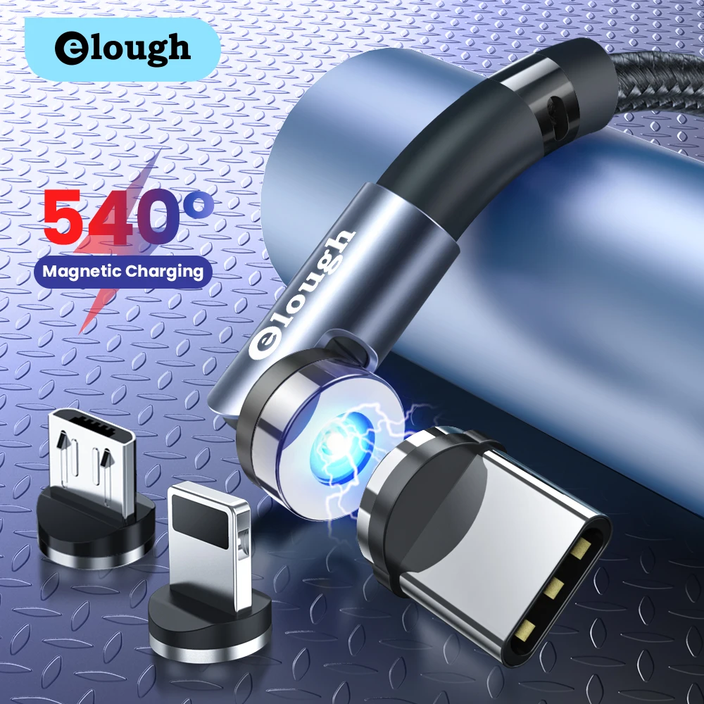 Elough Magnetic Charger USB C Cable Micro USB TypeC Cable for iPhone Samsung Xiaomi 540 Rotate Charging Fast USB Phone charger