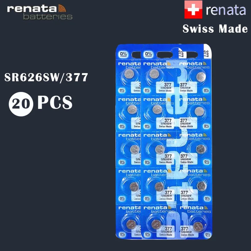 20 шт./лот Renata 377 100% оригинальный фирменный новый долговечный SR626SW SR626 V377 часы с