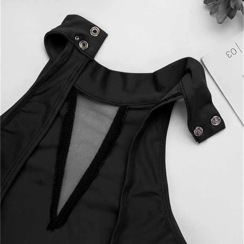 Kid Girls Sleeveless Sparkly Rhinestone Cutout Back Mesh Splice Leotard Dress for Modern Contemporary Ballroom Dance Performance |