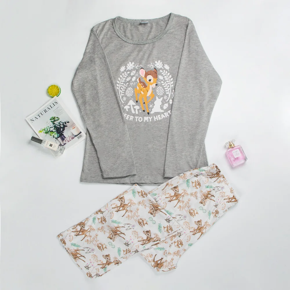 Пижама для женщин с длинным рукавом пижамный комплект мультяшная Хлопковая