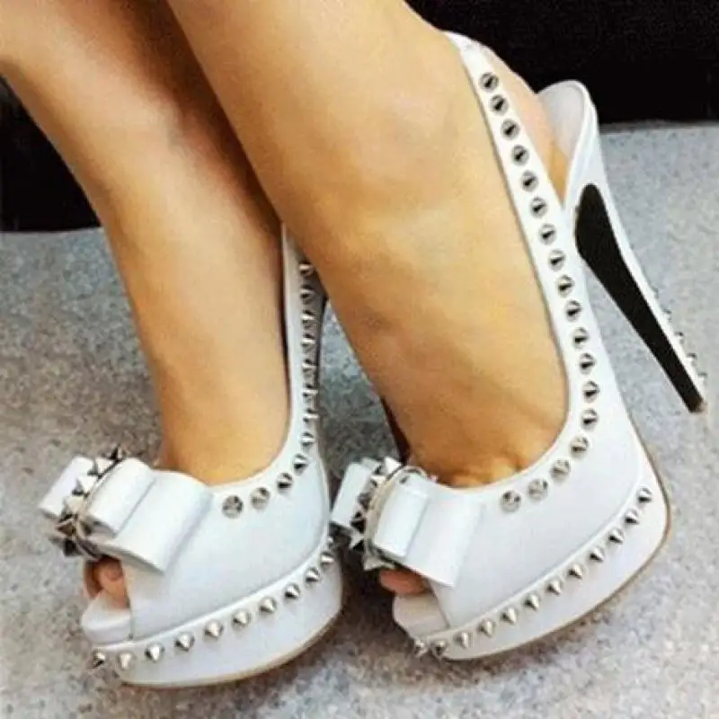 

Women's Pumps Heels Fashion High Heels Sandals Bowknot Rivets Slingbacks Platform Shoes Woman Show Single Shoe Summer Sandalias