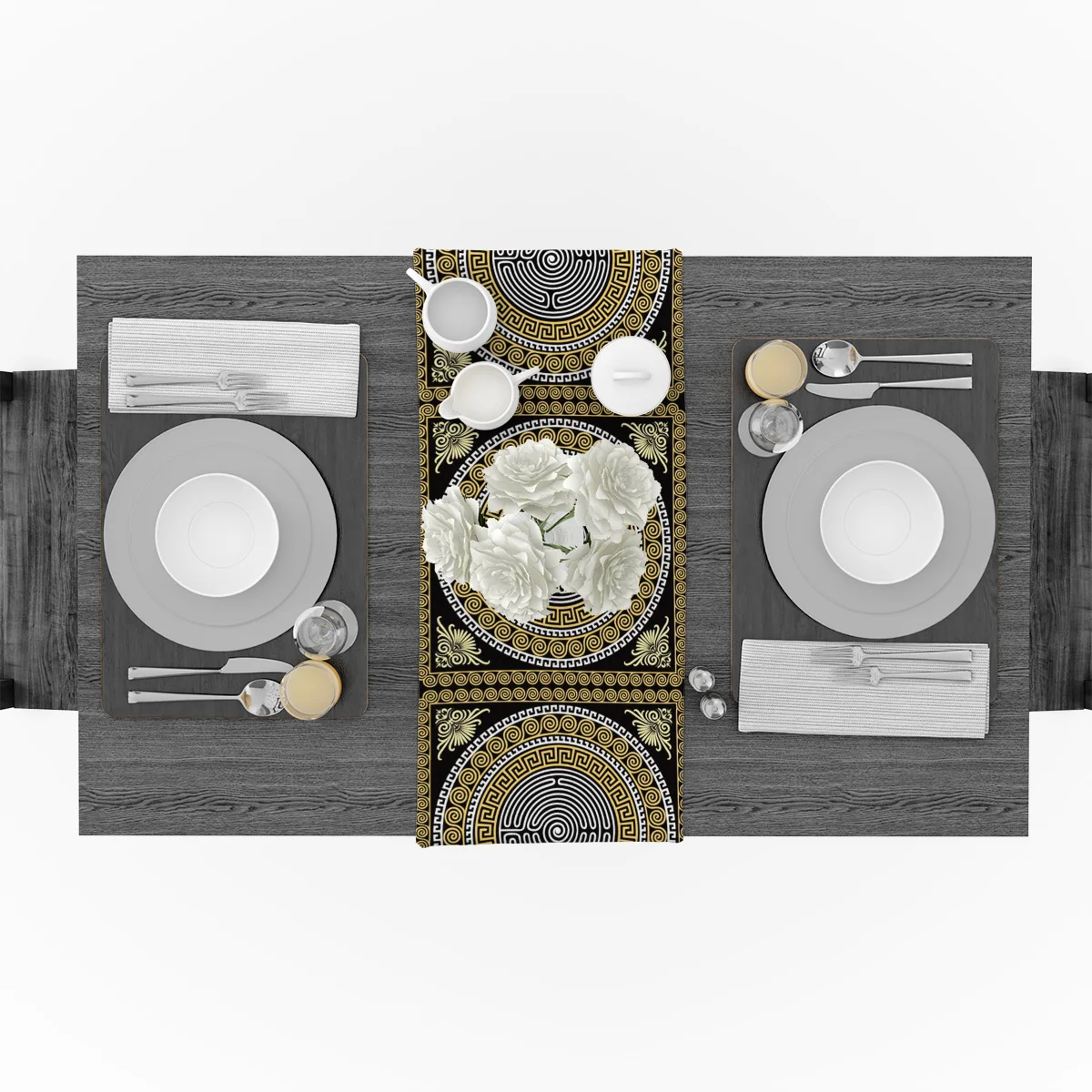 Circle Pattern Black Golden Yellow Greece Table Runner Flag Home Party Decorative Tablecloth Runners | Дом и сад