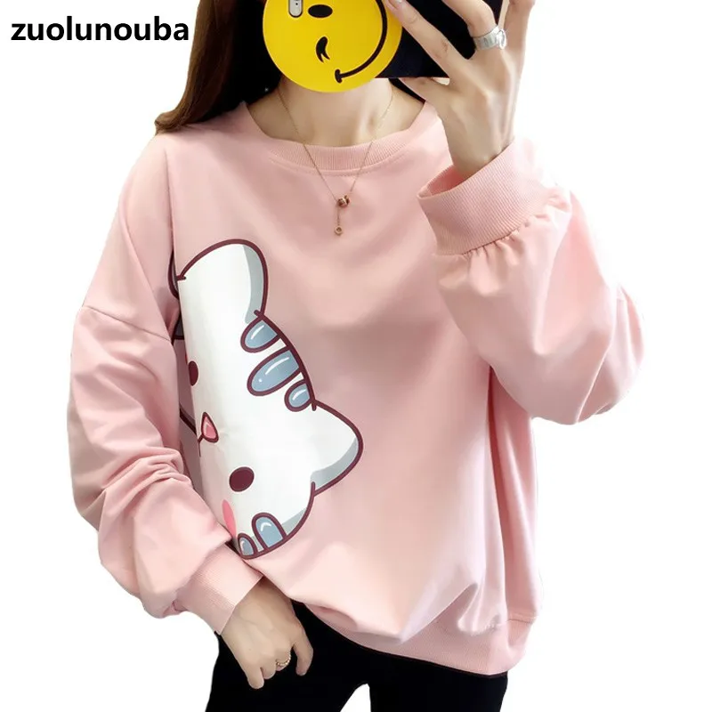 

Autumn Thin 2020 Round Neck Cartoon Cat Casual Cute Women Pullover Loose Wild Slim Fashion Commuter Harajuku Ladies Sweatshirt
